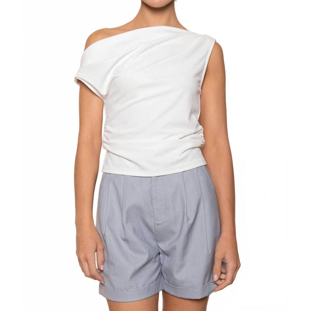 NEW FORE COLLECTION soft drape one shoulder top in white
